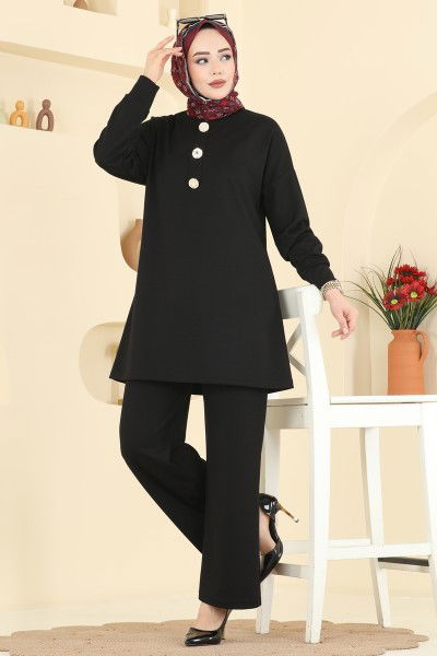 A.Y.D. - Şık Düğmeli Modal Takım 2787AYD574-MS Siyah