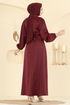 Şık Kemerli Saten Abiye 6138ORG1169-MS Bordo - Thumbnail