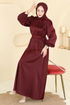 Şık Kemerli Saten Abiye 6138ORG1169-MS Bordo - Thumbnail