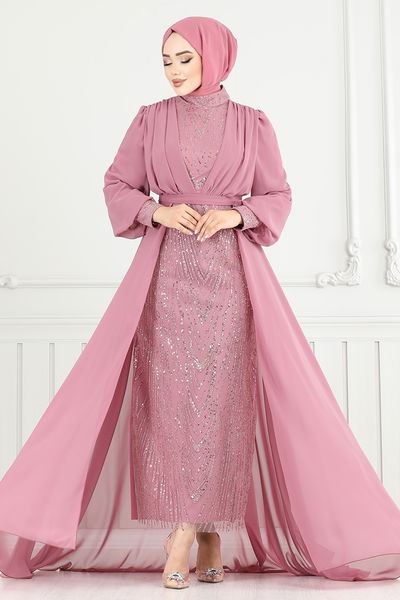 MRV Y.G.S. - Sim Detay Pelerinli Abiye 4026YGS898-M Pudra - 357988