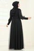 Simli Tül Tesettür Abiye 2457ELC1143-MS Siyah - Thumbnail