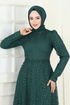 Simli Tül Tesettür Abiye 5688EDF311-MS Zümrüt - Thumbnail