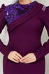 Stone Detailed Evening dress ASM2708 Damson - Thumbnail