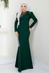 Stone Detailed Evening dress ASM2708 Emerald - Thumbnail