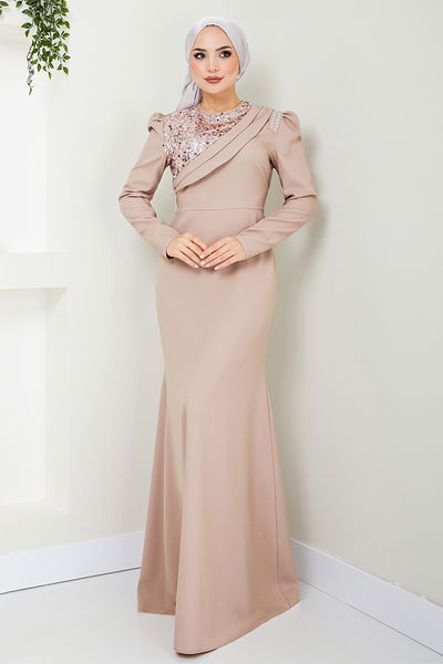 ASM - Stone Detailed Evening dress ASM2708 Mink - 341001