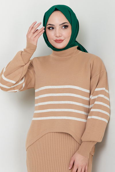 MRV U.Z. - Striped Hijab Dress 9014UZ1029-M Latte - 346318