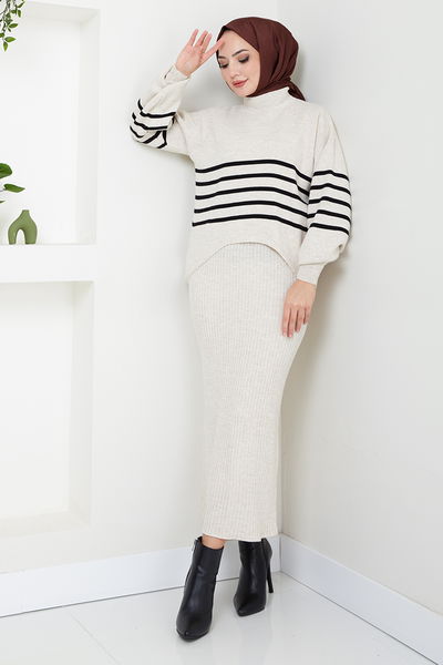 MRV U.Z. - Striped Hijab Dress 9014UZ1029-M The Stone - 346327