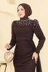 SUAL Drape Detay Taşlı Şık Abiye 5430D170-MS Kahve - Thumbnail