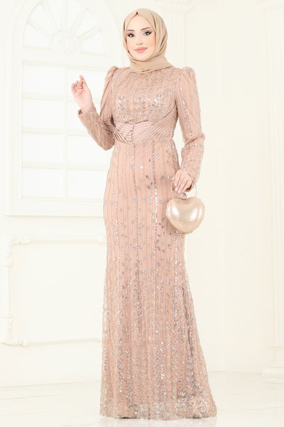 D.M.N. - SUAL Drapeli İşlemeli Abiye 4929D170-MS Gold - 360590