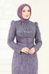 SUAL Drapeli İşlemeli Abiye 4929D170-MS Koyu Lila - Thumbnail