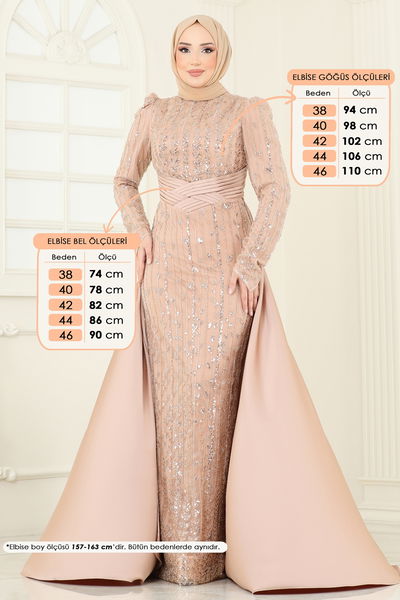 D.M.N. - SUAL İşlemeli Pelerin Abiye 4909D170-MS Gold - 400275