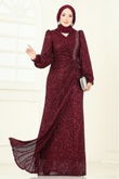 D.M.N. - SUAL Önü Drape Detaylı Abiye 5238D170-MS Bordo