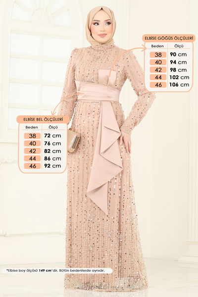 D.M.N. - SUAL Önü Drapeli Abiye 4884D170-MS Gold - 360577