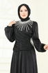 SUAL Önü Taşlı Organze Abiye 6238LPN858-MS Siyah - Thumbnail