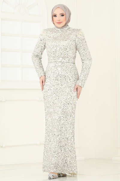 D.M.N. - SUAL Pul Payet Detaylı Abiye 4762D170-MS Taş - 360518