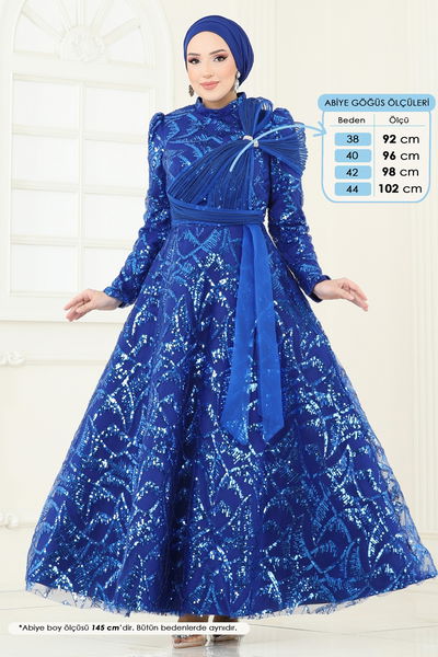 D.M.N. - SUAL Taş Detay Abiye 5099D170-MS Saks - 360764