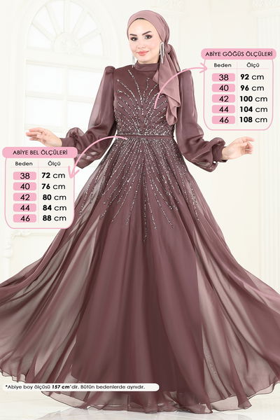 D.M.N. - SUAL Taş Detaylı Janjan Abiye 4953D170-MS Pudra Vizyon - 360547