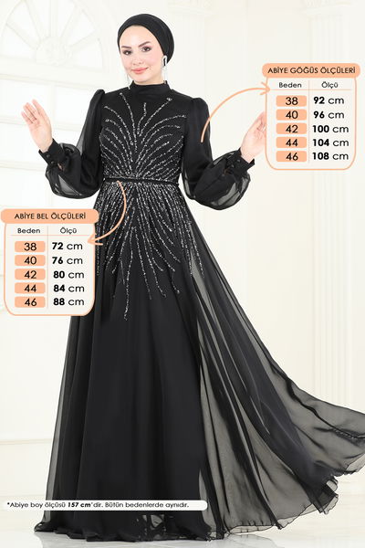 D.M.N. - SUAL Taş Detaylı Janjan Abiye 4953D170-MS Siyah - 360535