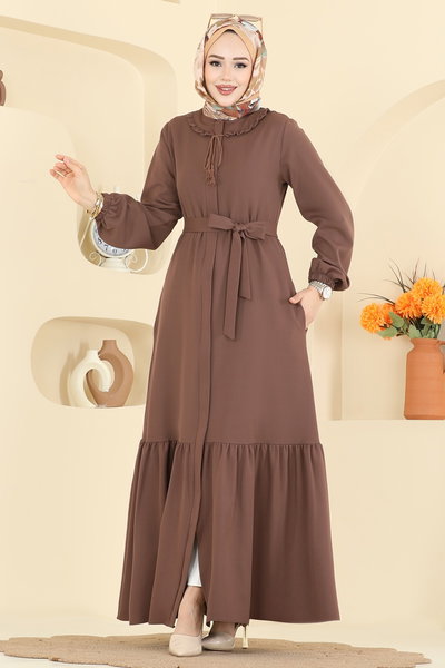 S.L. - Süs Bağcıklı Dabıl Ferace 2797SL432-MS Kahve - 424765