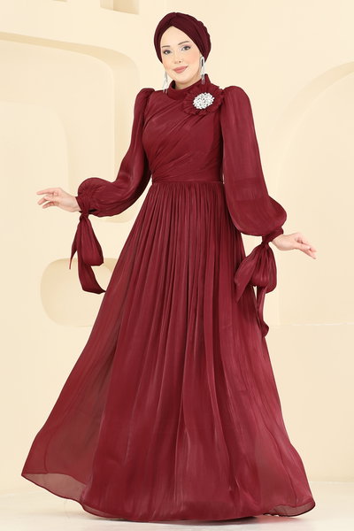 S.A.R. - Taş Broşlu Şık Abiye 7139SAR739-MS Bordo - 428521