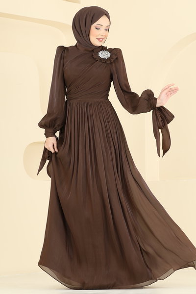 S.A.R. - Taş Broşlu Şık Abiye 7139SAR739-MS Kahve - 428545