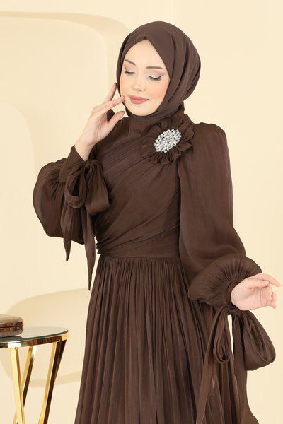 S.A.R. - Taş Broşlu Şık Abiye 7139SAR739-MS Kahve - 428546