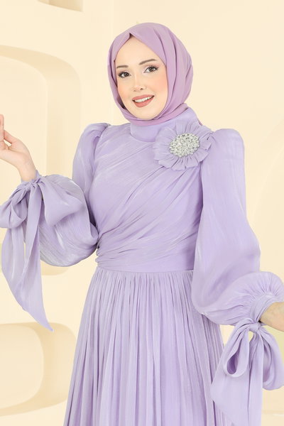 S.A.R. - Taş Broşlu Şık Abiye 7139SAR739-MS Lila - 428581