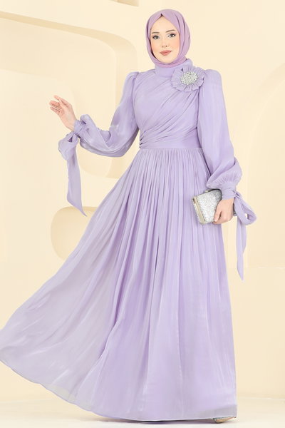 S.A.R. - Taş Broşlu Şık Abiye 7139SAR739-MS Lila - 428583