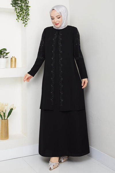 O.Z.T. - Taş Detay Abiye Elbise 2009OZT1013-MS Siyah - 388730