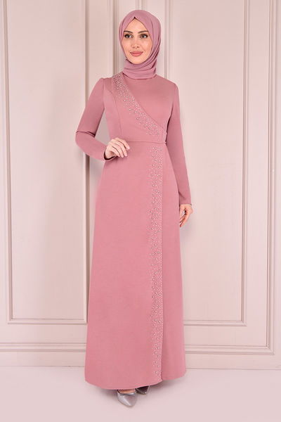 ASM - Taş Detay Elbise Gül Kurusu ASM2459 - 289438