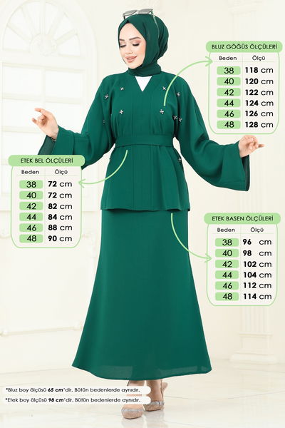 A.R.L. - Taş Detay Etekli Takım 2021ARL1089-MS Zümrüt - 389958