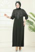 Taş Detay Sandy Elbise 3402UZ662-MS Haki - Thumbnail
