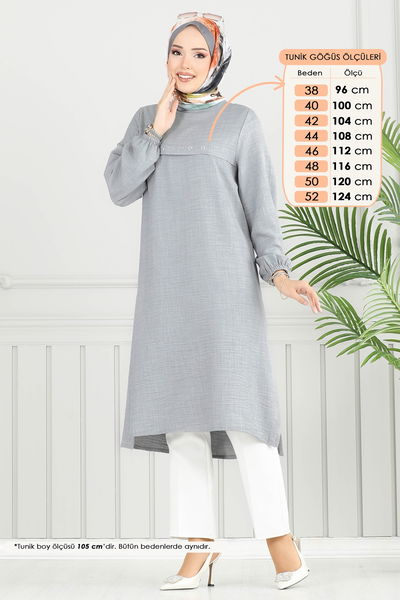 H.B.S. - Taş Detay Tesettür Tunik 3123HBS856-MS Gri - 379778