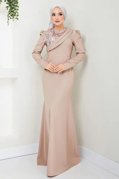 ASM - Taş Detaylı Abiye ASM2708 Vizon