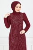 Taş Detaylı Abiye Elbise 4408MDH1093-M Bordo - Thumbnail