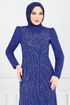 Taş Detaylı Abiye Elbise 4408MDH1093-M Saks - Thumbnail