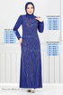 Taş Detaylı Abiye Elbise 4408MDH1093-M Saks - Thumbnail