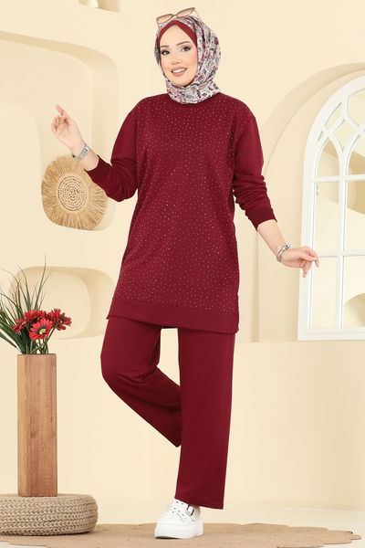 O.Z.N. - Taş Detaylı İki İp Takım 206OZN1046-MS Bordo - 413465