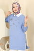 Taş Detaylı İki İp Tunik 102OZN1046-MS Mavi - Thumbnail