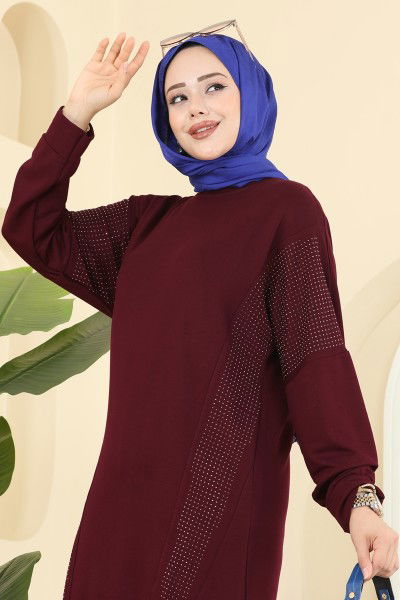 A.Y.D. - Taş Detaylı İki İplik Takım 2744AYD574-MS Bordo