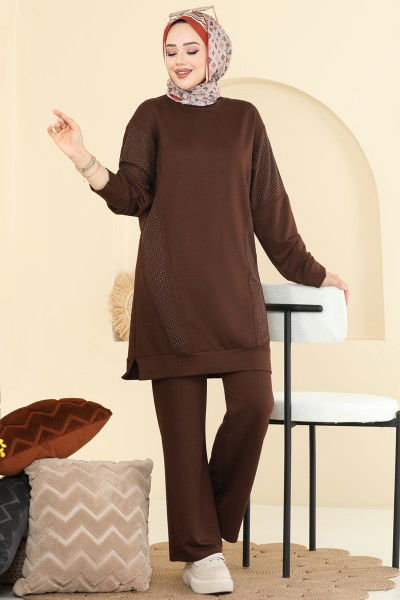 A.Y.D. - Taş Detaylı İki İplik Takım 2744AYD574-MS Kahve