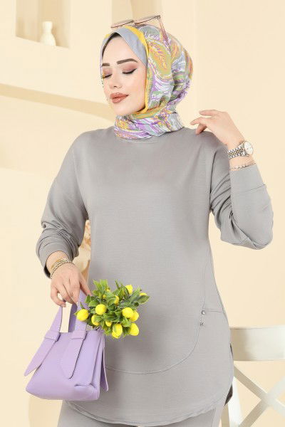 A.Y.D. - Taş Detaylı İkili Takım 2728AYD574-MS Gri