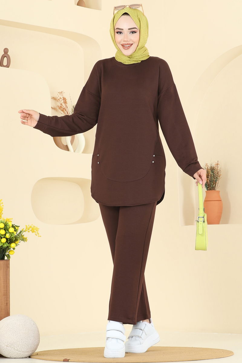 Taş Detaylı İkili Takım 2728AYD574-MS Kahve