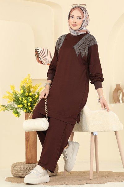 U.Z. - Taş Detaylı İkili Takım 3464UZ662-MS Kahve