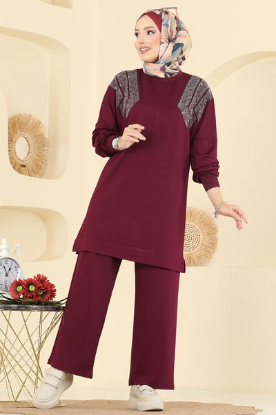 U.Z. - Taş Detaylı İkili Takım 3464UZ662-MS Mürdüm - 413606