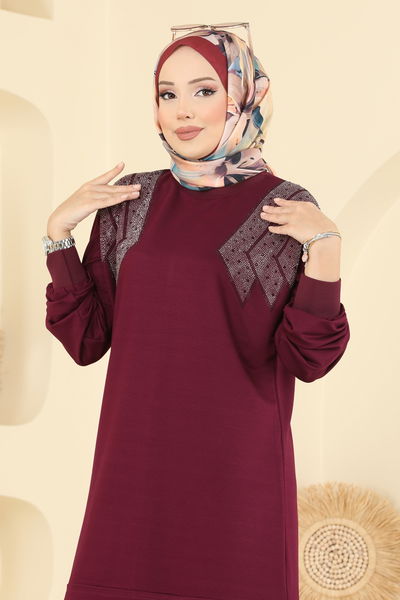 U.Z. - Taş Detaylı İkili Takım 3464UZ662-MS Mürdüm - 413607