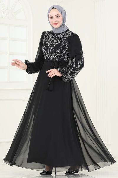 A.B. - Taş Detaylı Janjan Abiye 7005AB368-MS Siyah - 404702