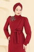 Taş Detaylı Krep Elbise 0846LVA1173-MS Bordo - Thumbnail