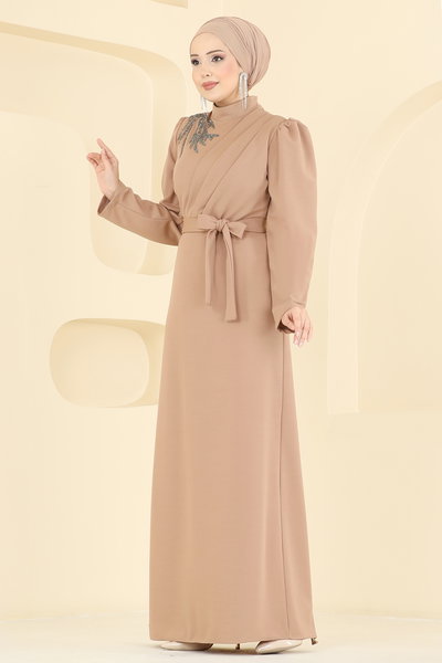 L.V.A. - Taş Detaylı Krep Elbise 0846LVA1173-MS Vizyon - 423687