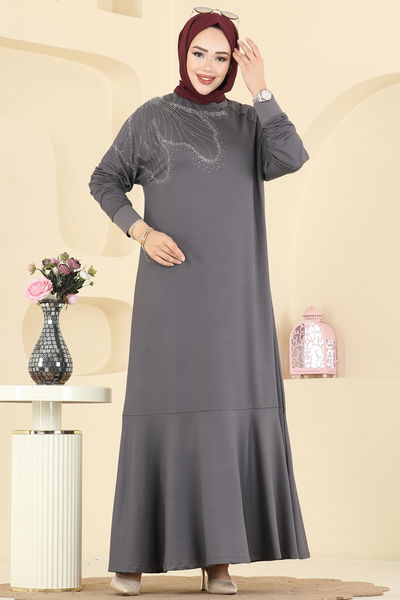 U.Z. - Taş Detaylı Kristal Elbise 3440UZ662-MS Antrasit - 415388